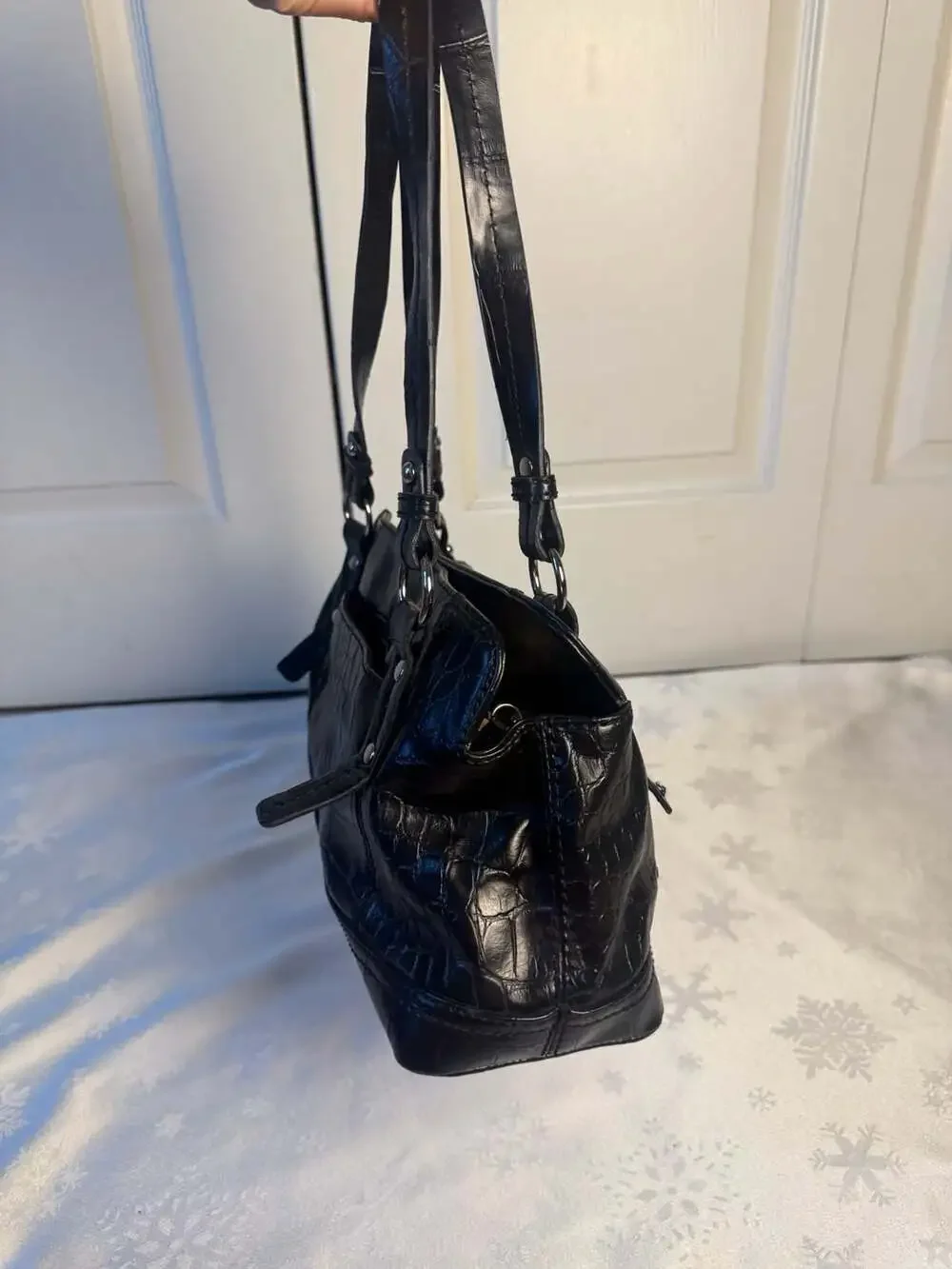 Relic Black Croc Embossed Shoulder Bag Y2K Studded Satchel Purse Goth